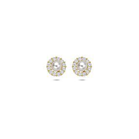 boucles d'oreilles 9 carats avec perle et zircone 6,5 mm